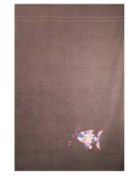 Serviette de bain gris foncé broderie poisson bulle