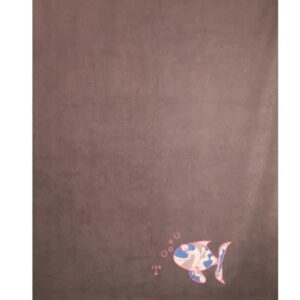 Serviette de bain gris foncé broderie poisson bulle