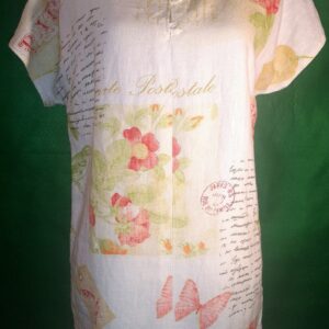 Tunique en lin motifs vert-orangés
