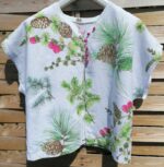 Veste courte en lin blanc pin-framboise