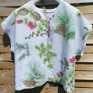 Veste courte en lin blanc pin-framboise